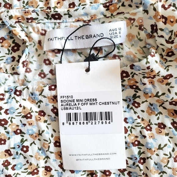 Faithfull The Brand Sidonie Aurelia Floral Off White Chestnut Mini Dress NWT 8 - Picture 14 of 17